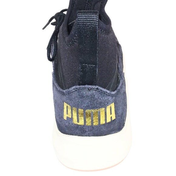 WOMEN'S PUMA SNEAKERS DARK BLUE CRUSHED VELVET W/PINK SOLE | SIZE 8.5 - Picture 4 of 5